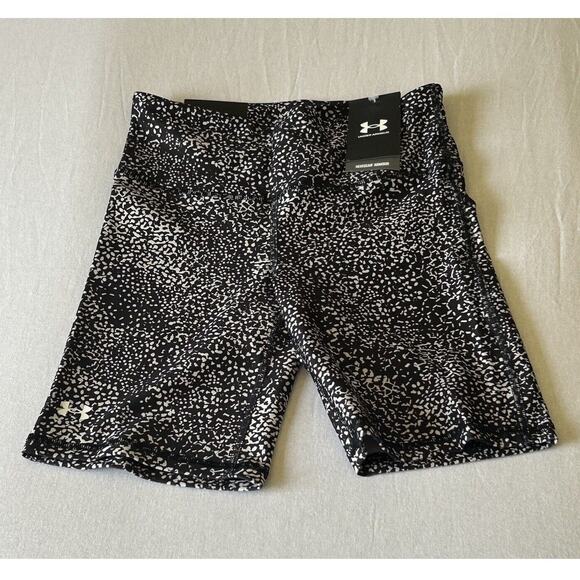 Under Armour Women HeatGear Bike Shorts Performance Compression Black/White Sm - Picture 1 of 8